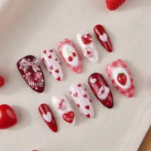 3D Cherry Strawberry Love Letter Press On Nails 1 1