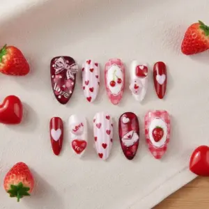 3D Cherry Strawberry Love Letter Press On Nails 1 3