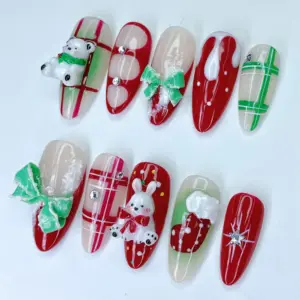 3D Christmas Bear Bunny Press On Nails Holiday