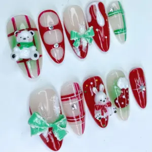 3D Christmas Bear Bunny Press On Nails Holiday 3
