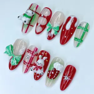 3D Christmas Bear Bunny Press On Nails Holiday 4