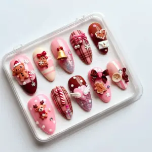 3D Christmas Bear Press On Nails Holiday Fake Nails 2