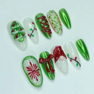3D Christmas Tree Gnome Press On Nails 1