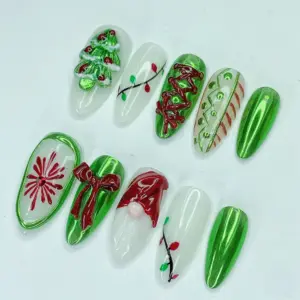 3D Christmas Tree Gnome Press On Nails 5