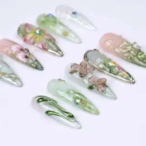 3D Dragonfly Floral Press On Nails Spring Fake N 7