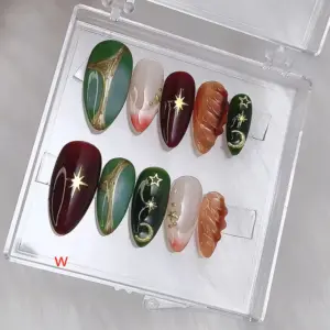 3D Floral Glitter Press On Nails Long Y2K Party