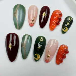 3D Floral Glitter Press On Nails Long Y2K Party 1