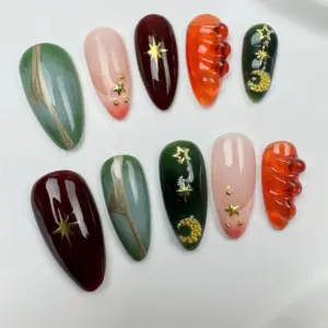 3D floral glitter Y2K long press on nails party wedding fake nails