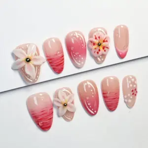 3D floral jelly luxury Y2K press on nails fake nails almond