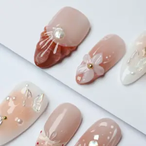 3D Floral Jelly Press On Nails Y2K Kawaii Fake Nails 1