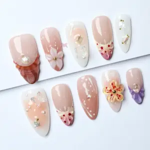 3D floral jelly Y2K kawaii press on nails gyaru abstract fake nails