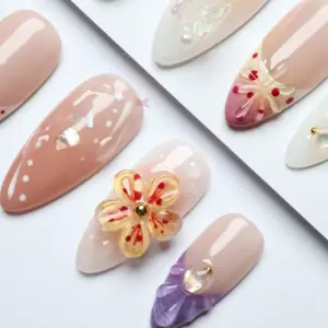 3D Floral Jelly Press On Nails Y2K Kawaii Fake Nails 3