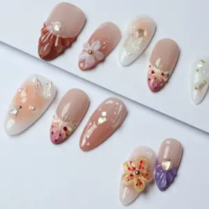 3D Floral Jelly Press On Nails Y2K Kawaii Fake Nails 4