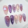 3D floral glitter press on nails Japanese summer sparkle fake nails almond