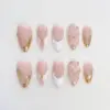 3D flower french tip gold chrome white press on nails fake nails short almond