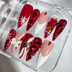 3D Gem Knit Christmas Press On Nails 2