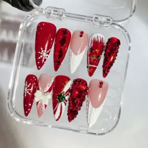 3D Gem Knit Christmas Press On Nails 3