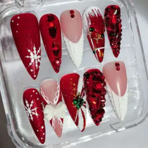 3D Gem Knit Christmas Press On Nails 4