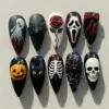 3D Horror Halloween Press On Nails skull ghost bat pumpkin skeleton spider scream black