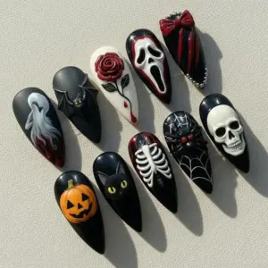 3D Horror Halloween Press On Nails Skull Scream Fake Nails 2