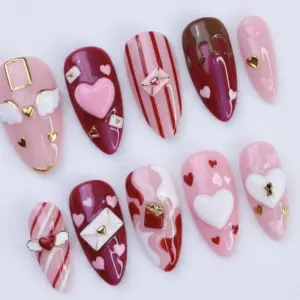 3D Love Letter Wing Heart Press On Nails Valentine Fake Nails 1