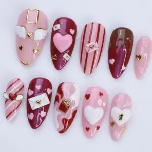 3D Love Letter Wing Heart Press On Nails Valentine Fake Nails 2