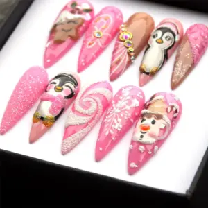 3D Penguin Snowman Press On Nails 1