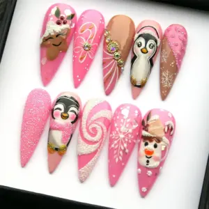 3D Penguin Snowman Press On Nails 2