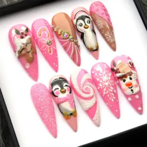 3D Penguin Snowman Press On Nails 3
