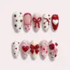 3D Love Letter Wing Heart Press On Nails - Valentine Fake Nails | EV74 5 Luxury 3D Valentine's Day press on nails with sculpted rose bouquet, red bow, lace texture, cupid arrow, white heart and gold stud details in red white and pink
