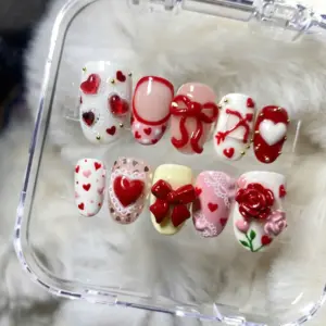 3D Rose Bow Lace Heart Press On Nails Valentine DAy 4