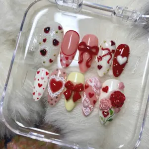 3D Rose Bow Lace Heart Press On Nails Valentine DAy 5