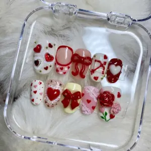 3D Rose Bow Lace Heart Press On Nails Valentine DAy 6