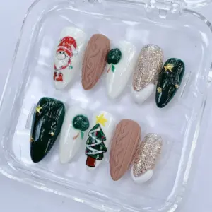3D Santa Christmas Tree Press On Nails 2