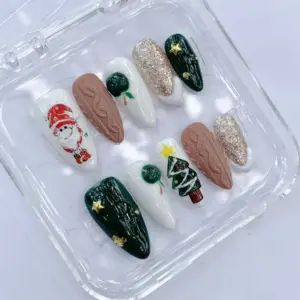 3D Santa Christmas Tree Press On Nails 3