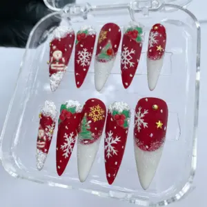 3D Santa Snow Christmas Press On Nails 2