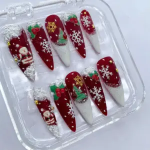 3D Santa Snow Christmas Press On Nails 5