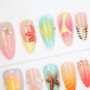 3D Summer Beach Press On Nails Hand Painted Y2K Fake Nail 1