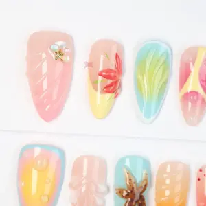 3D Summer Beach Press On Nails Hand Painted Y2K Fake Nail 3