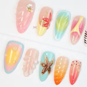 3D Summer Beach Press On Nails Hand Painted Y2K Fake Nail 5