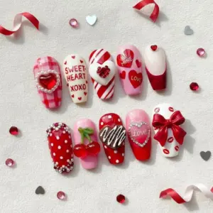 3D Sweetheart Bow Press On Nails Valentine Fake Nails 2