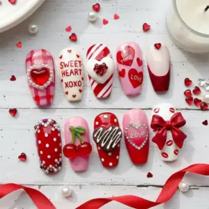 3D Sweetheart Bow Press On Nails Valentine Fake Nails 3