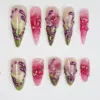 3D Swirl Press On Nails | Green Jelly Y2K Fake Nails | ST060 8 3D swirl green jelly Y2K stiletto press on nails fake nails