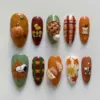 3D Thanksgiving Press On Nails | Fall Cartoon Pumpkin Pie Fake Nails | SE11 9 3d thanksgiving cartoon pumpkin press on nails