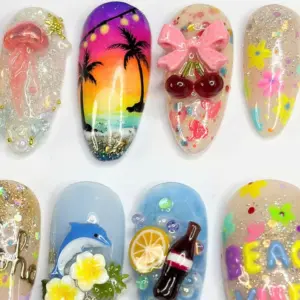 Aloha Beach Press On Nails 3D Dolphin Sunset Tropical Fake Nails 2