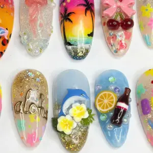 Aloha Beach Press On Nails 3D Dolphin Sunset Tropical Fake Nails 4