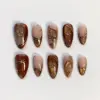 Amber cat eye 3D gold chrome fall glitter star press on nails fake nails long almond