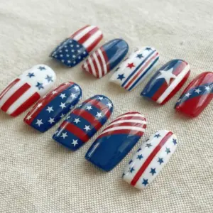 American Flag Stars Stripes Press On Nails Patriotic Fake Nails 2