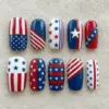 American flag stars and stripes press on nails in red white and navy blue for 4th of July Independence Day