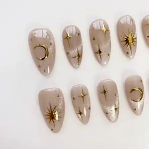 Aura Cat Eye Press On Nails Black Moon Star Fake Nails 2